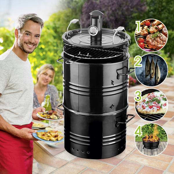 GourmetMaxx Combinato Barbecue a forma di bidone Nero ...
