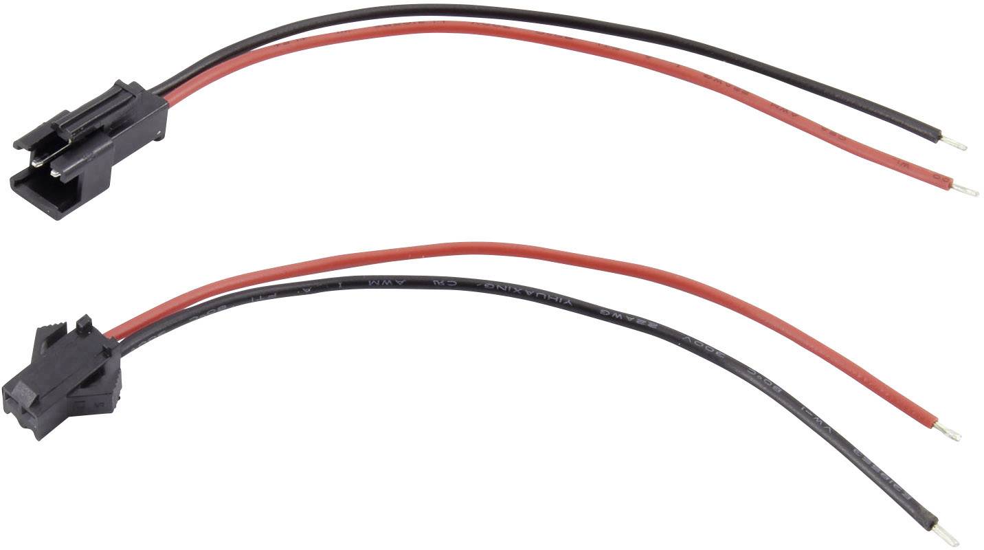 Due coppie di cavi con fili neri e rossi e connettori per il collegamento di componenti elettronici.