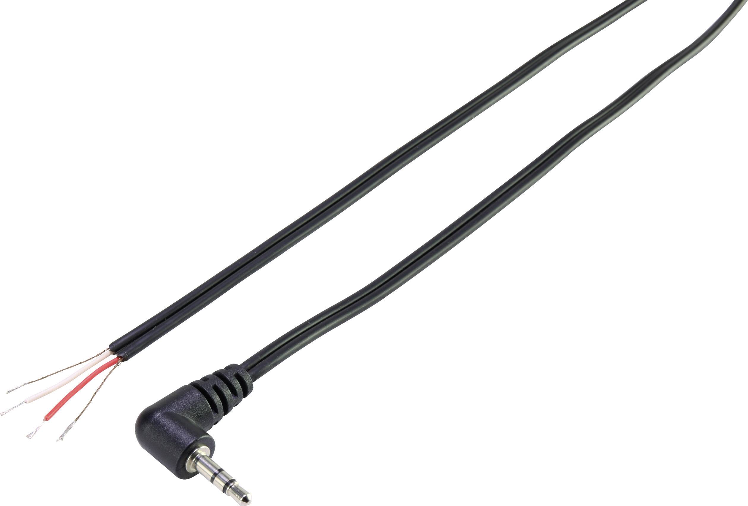 Un cavo audio nero con spina jack da 3,5 mm termina con estremità aperta e tre fili colorati: rosso, bianco e nudo.