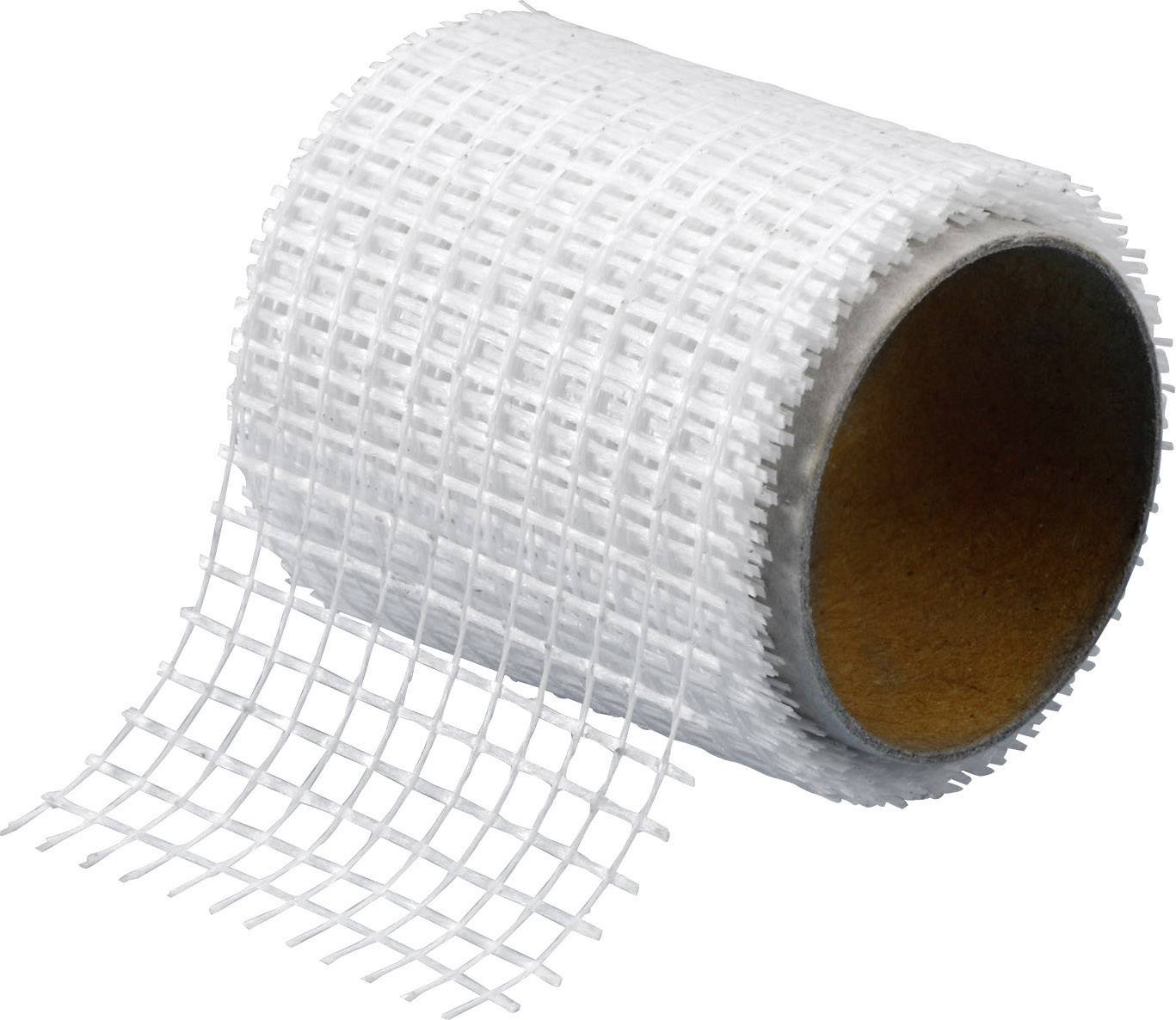 Un rotolo di nastro a rete bianco. Il nastro è fatto di un materiale a griglia ed è pronto per essere srotolato.
