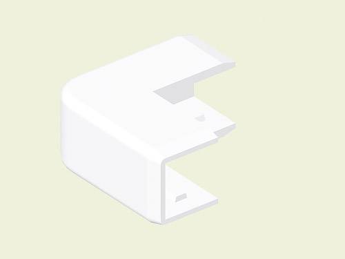 Un paraurti angolare bianco in plastica che copre l'estremità di un oggetto squadrato. Sullo sfondo un verde pallido.