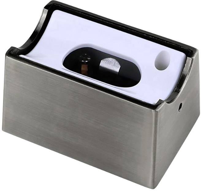 Un sensore da parete color argento per dispenser automatici di sapone con un sensore a infrarossi nero e un'apertura bianca.