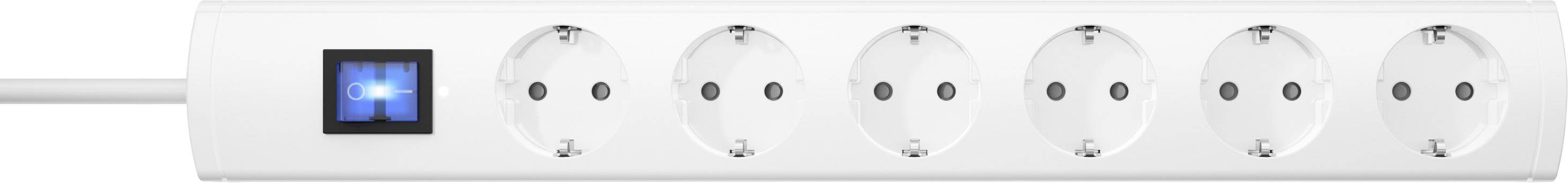 Multipresa a sei prese con interruttore, solo una presa attiva alla volta.
