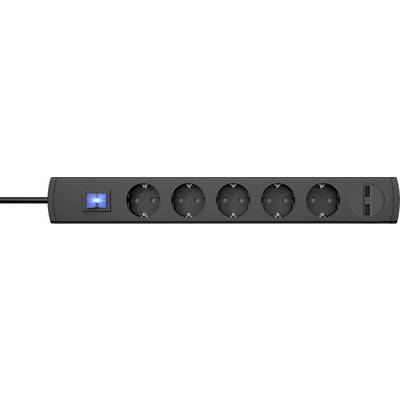 Multipresa nera con sei prese e spia luminosa blu a sinistra, adatta per molteplici dispositivi elettronici.