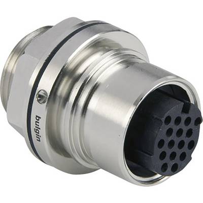 Connettore metallico rotondo con più pin. Adatto per applicazioni industriali per garantire connessioni elettriche affidabili.