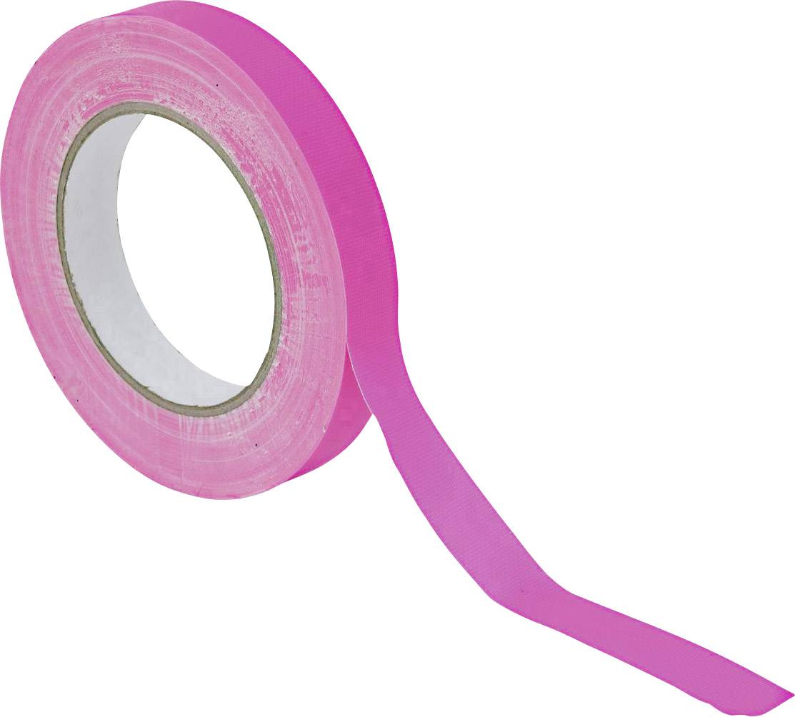 Un rotolo di nastro adesivo rosa con l'estremità srotolata, su sfondo bianco.