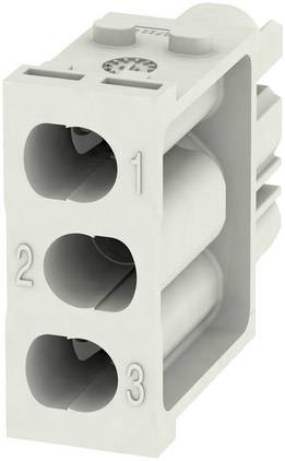 Morsettiera elettrica con tre fori numerati per cavi, contrassegnati con i numeri 1, 2 e 3 per connessioni di cavi.