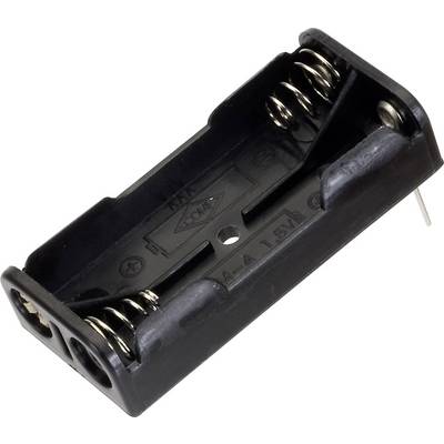 Supporto nero per batterie per due batterie AA con molle metalliche alle estremità, idoneo all'inserimento e al fissaggio delle batterie.