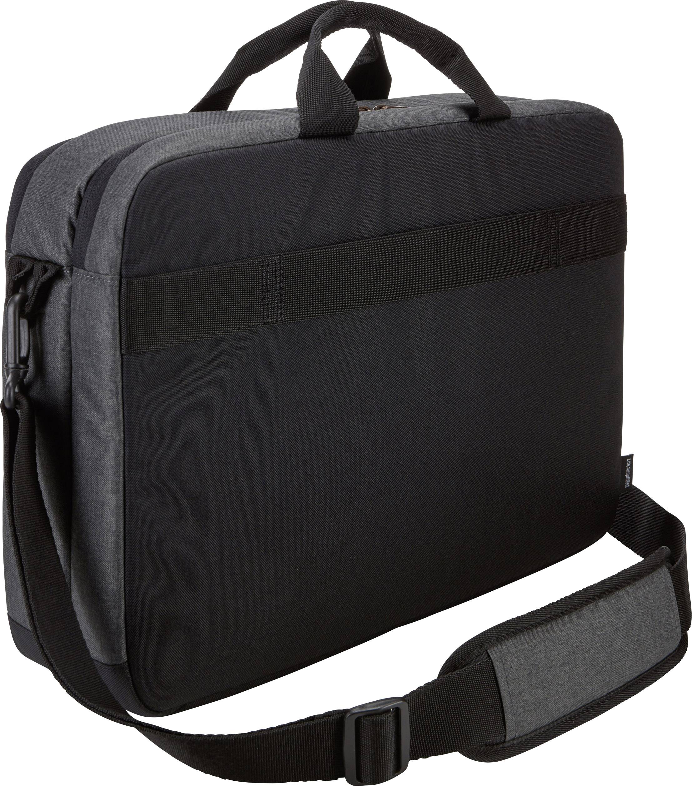 Borsa per laptop nera con manici e tracolla regolabile. Adatta per laptop, ideale per viaggi o lavoro.