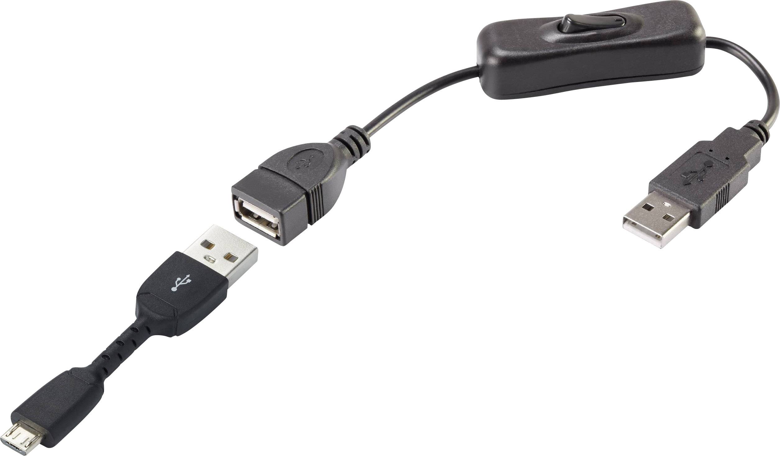 Renkforce Cavo USB USB 2.0 Spina USB-A, Spina USB-Micro-B 0.25 m Nero con interruttore on/off, contatti connettore dorati RF-3346626