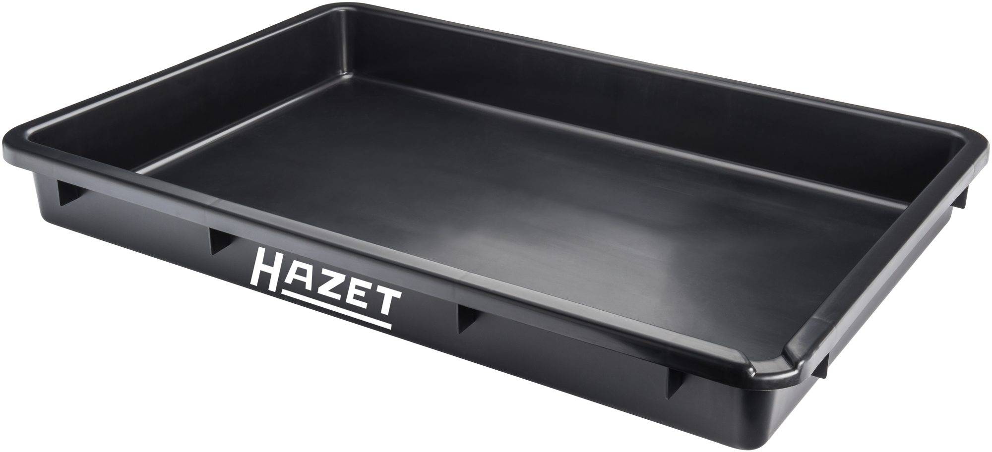 Una vasca di raccolta nera in plastica con il logo 'HAZET' sul lato. Serve a raccogliere liquidi o piccoli componenti.