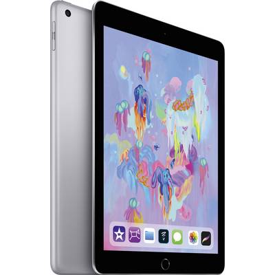 Un tablet con uno sfondo colorato e astratto sullo schermo. Nella parte inferiore sono visibili le icone delle app.