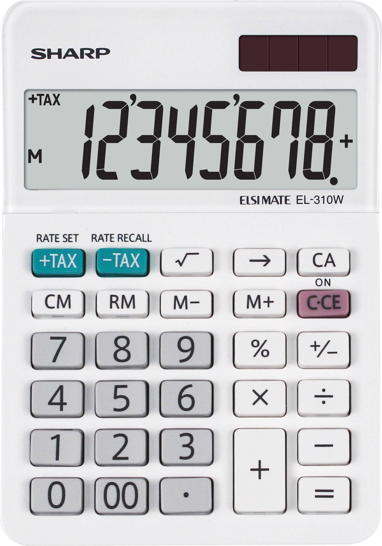 Sharp Tischrechner EL-310 W Weiß Display (Stellen): 8 solarbetrieben, batteriebetrieben (B x H x T) 85 x 26 x 122 mm (82-0