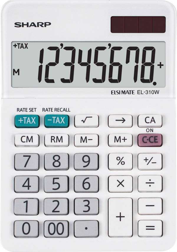Sharp Tischrechner EL-310 W Weiß Display (Stellen): 8 solarbetrieben, batteriebetrieben (B x H x T) 85 x 26 x 122 mm (82