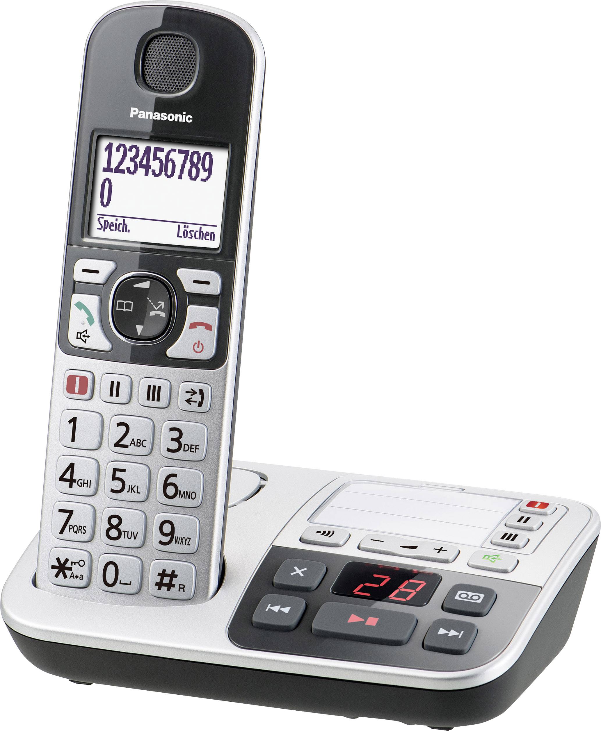 Panasonic KX-TGE520 - Schnurlostelefon - Anrufbeantworter mit Rufnummernanzeige - DECT\GAP - Schwarz, Silber (KX-TGE520G
