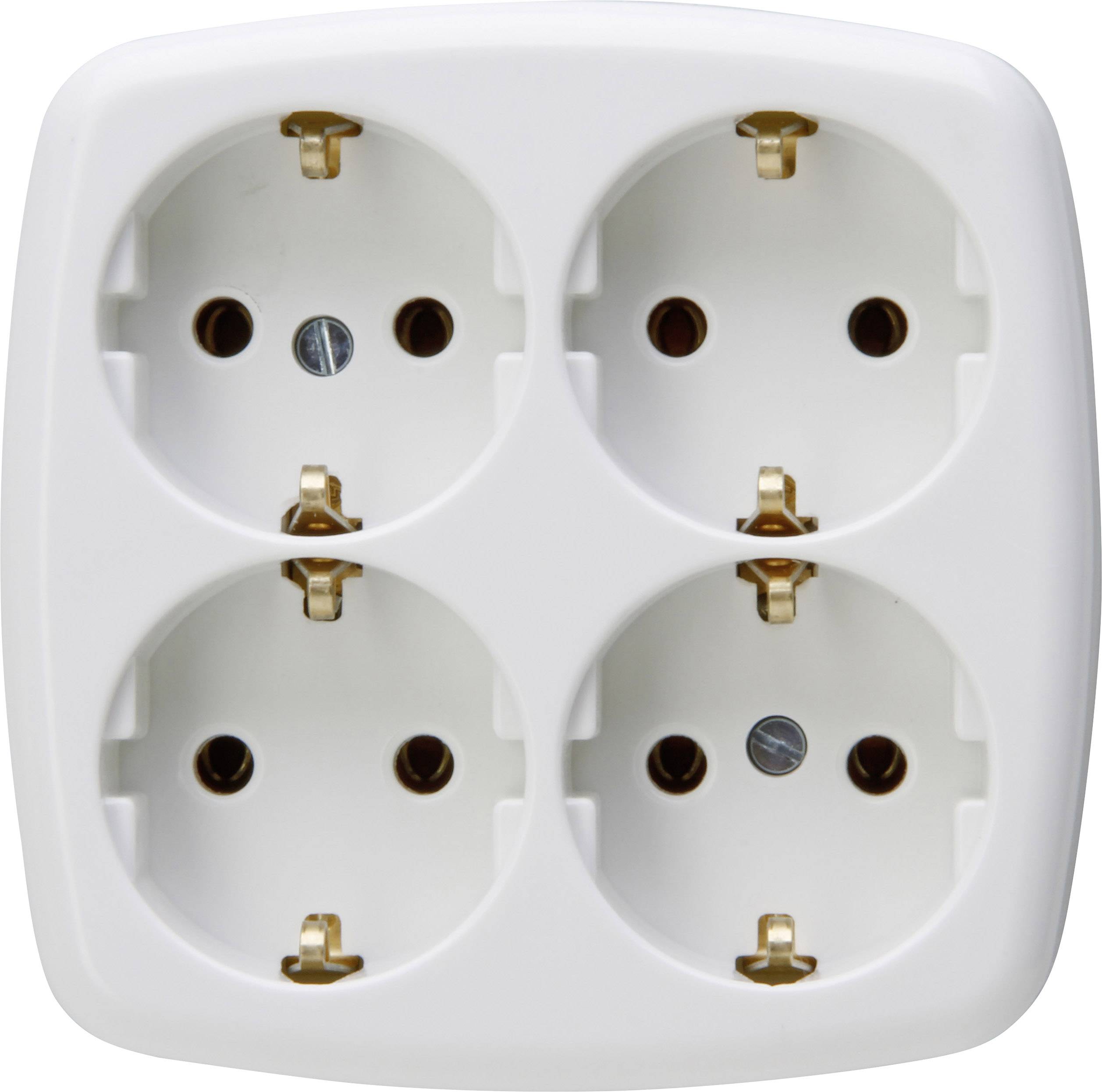 Multipresa quadrupla in bianco, con quattro prese circolari per spine Schuko. Ideale per ampliare le possibilità di collegamento.