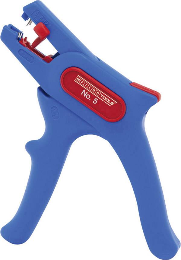 Una pinza spelafili blu con impugnatura rossa e la scritta 'No. 5' su un lato dell'utensile.
