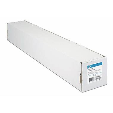 Scatola rettangolare bianca per confezione con logo HP e etichetta del prodotto sul lato frontale, destinata a rotoli di carta per stampanti.