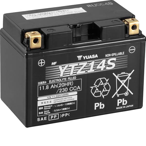 Batterie per motociclette - Batteria per moto Yuasa YTZ14S 12 V 11.2 Ah Adatto per Motociclette, Quad, Moto dacqua, Jet ski, Schneemobile - Batterie per motociclette - Batteria per moto Yuasa YTZ14S 12 V 11.2 Ah Adatto per Motociclette, Quad, Moto dacqua, Jet ski, Schneemobile -