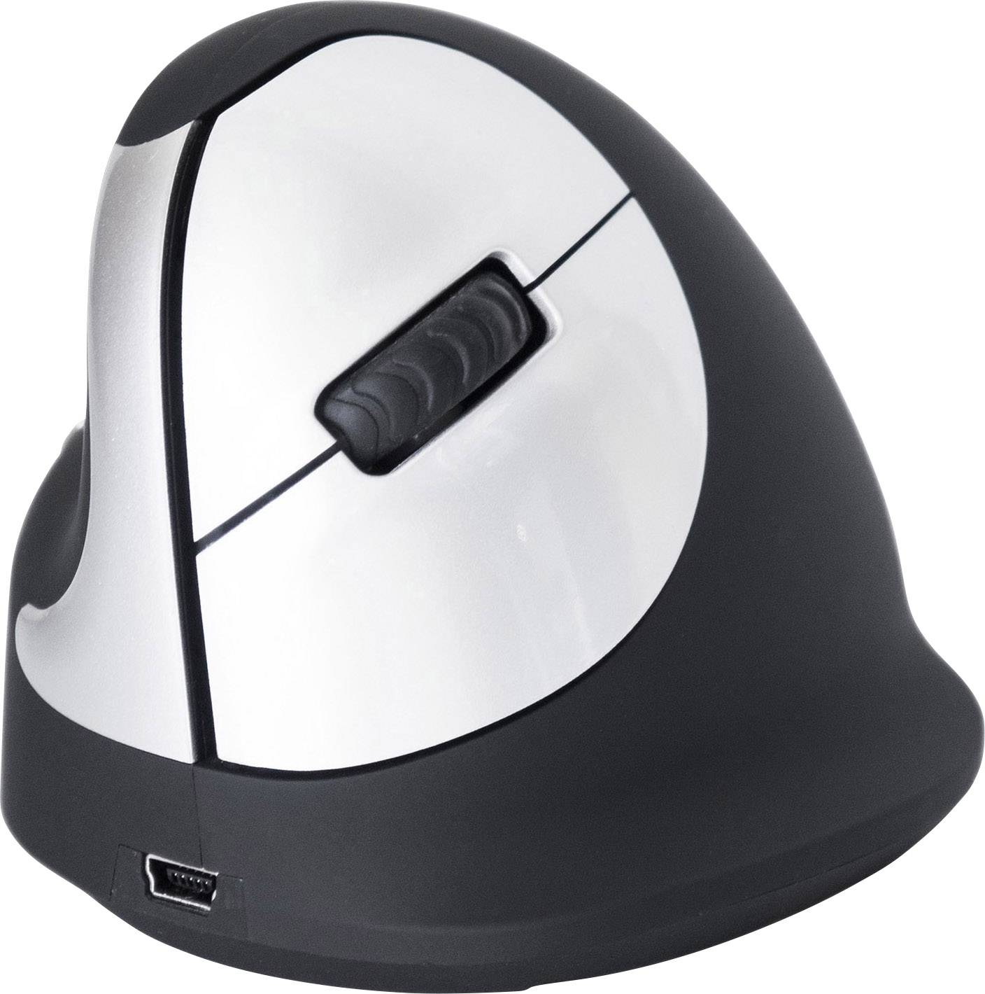 R-GO Tools RGOHEWLL Mouse ergonomico Senza fili (radio) Dimensione: M Ottico Nero, Argento 4 Tasti 1750 dpi Ergonomico