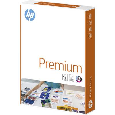 Confezione di carta per stampante HP Premium. Il design mostra la carta idonea per stampe a colori con grafici e documenti.