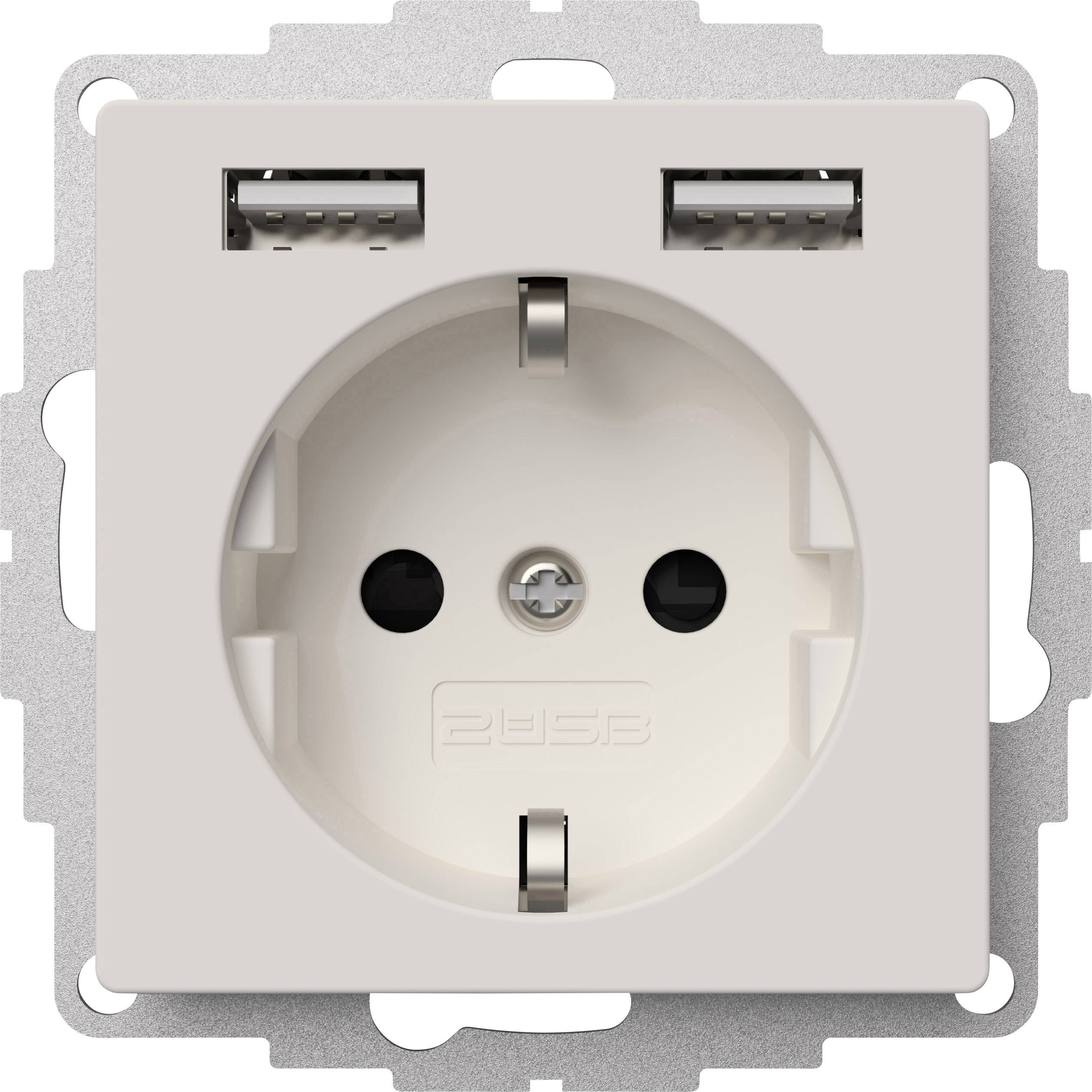 2USB 2U-449337 Presa di corrente per montaggio a filo VDE, con USB, Protezione per i bambini IP20 Bianco puro, Opaco