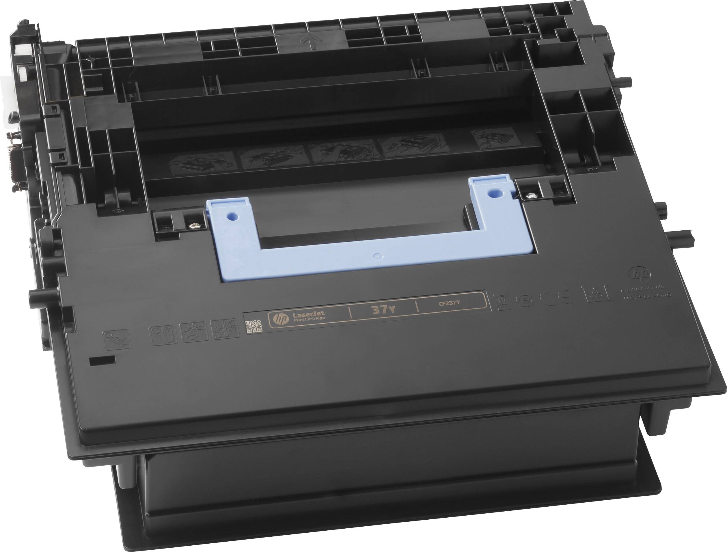 Una cartuccia di toner nera con impugnature blu, adatta per stampanti laser HP. Idonea per la sostituzione in modelli di stampanti compatibili.
