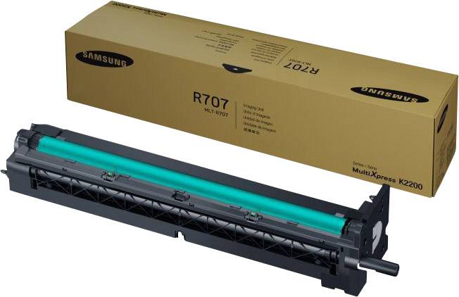'Cartuccia toner Samsung R707, Modello MultiXpress K2200, davanti a confezione gialla'.