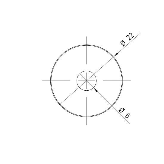 Disegno tecnico mostra un disco circolare con un diametro di 22 mm e un foro centrale di 6 mm.