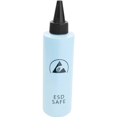 Piccolo flacone blu chiaro con punta nera, etichettato 'ESD SAFE' con un simbolo che indica la scarica elettrostatica.