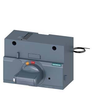 Un interruttore di potenza grigio Siemens con selettore rotativo frontale e connessione dei cavi sul lato.