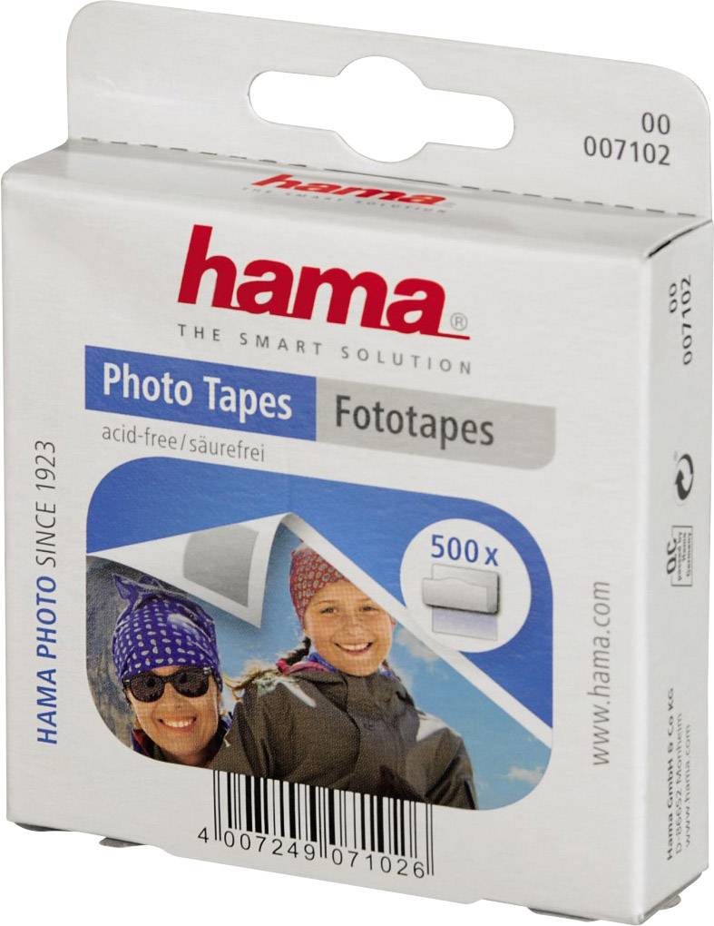 Confezione di nastri fotografici 'Hama', privi di acidi, con immagine di due persone sorridenti vestite con abiti invernali. Contiene 500 pezzi.