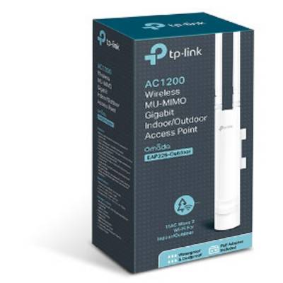 Confezione di un punto di accesso wireless TP-Link AC1200. Supporta MU-MIMO, Gigabit, per interni/esterni, impermeabile. Modello EAP225-Outdoor.