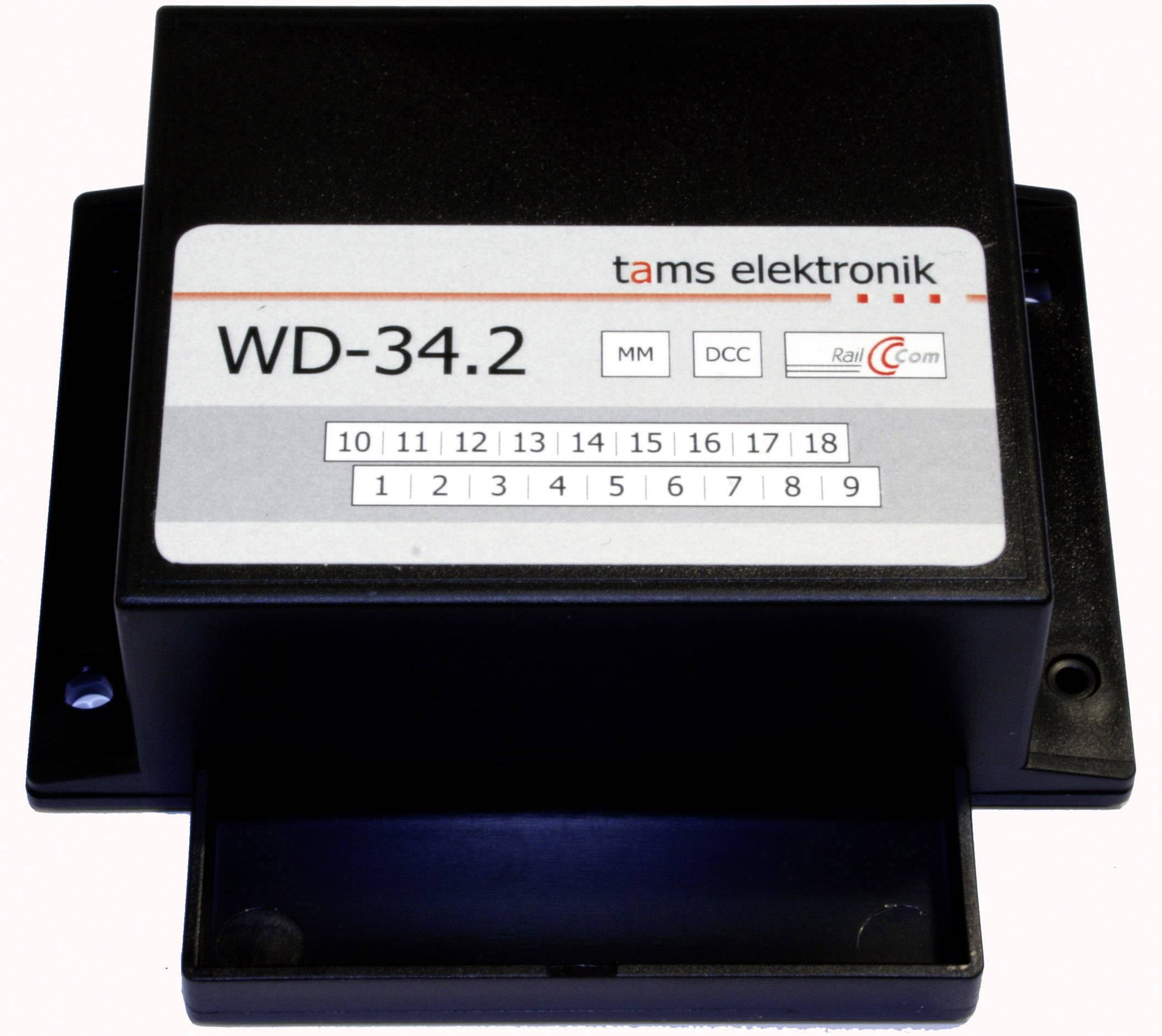 Dispositivo elettronico nero di Tams Elektronik denominato 'WD-34.2' con connessioni per diversi numeri.