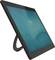 Un tablet nero è posizionato verticalmente con un supporto, sul suo schermo blu viene visualizzata l'ora '13:50'.