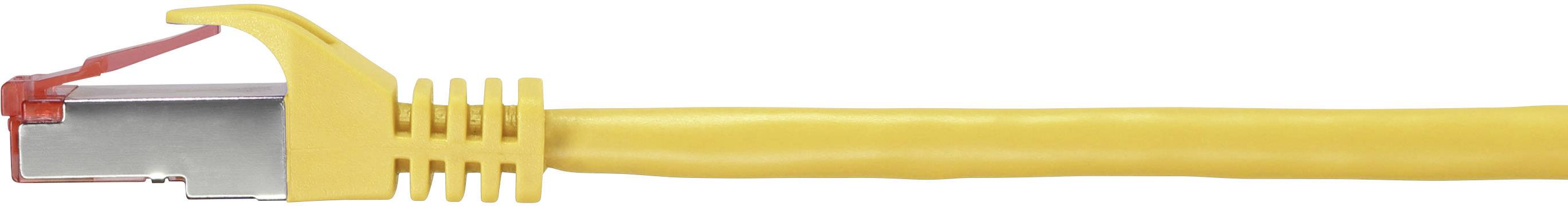 Cavo Ethernet giallo con connettore RJ-45, utilizzato per connessioni di rete.