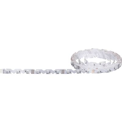 Una striscia LED arrotolata con punti di connessione e LED visibili, pronta per l'installazione, è adagiata piatta su uno sfondo.