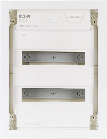 'Distributore di installazione bianco Eaton senza coperchi, idoneo per il montaggio di fusibili elettrici e dispositivi di commutazione.'