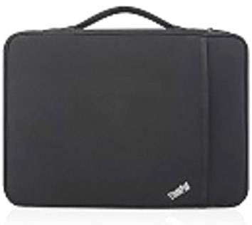 Una borsa per laptop nera con manico, dal design essenziale, adatta alla protezione dei dispositivi.