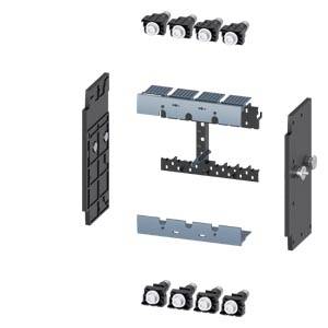 Vista esplosa di un kit di montaggio con guide, staffe laterali e elementi di connessione per il fissaggio di dispositivi elettronici.