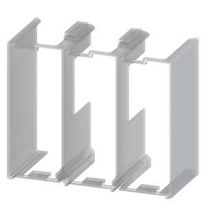 Un pezzo grigio in plastica con due camere verticali cave. Sembra un supporto o un elemento divisorio, probabilmente per una scaffalatura o una parete.