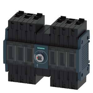 Un interruttore elettrico di potenza Siemens, scuro, con più connessioni e una rotella centrale di controllo.