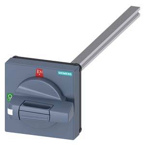 Un interruttore grigio Siemens con leva in posizione neutra, simbolo verde e logo Siemens visibile.
