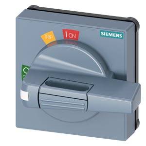 Un interruttore elettrico Siemens con tre posizioni: 'Trip', 'On' e 'Off', mostra una leva grigia nella posizione 'On'.