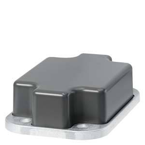 Un contenitore rettangolare grigio in plastica su una base metallica.