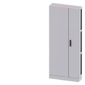 Armadio grigio, rettangolare, con due ante e una maniglia nera, su sfondo bianco.