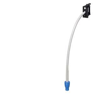 Un tubo flessibile in plastica blu e bianco, fissato a un supporto nero. Principalmente utilizzato per la conduzione di liquidi.
