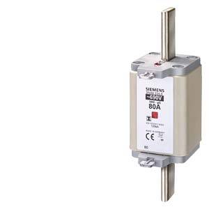 Un inserto fusibile elettrico ad alte prestazioni di Siemens, progettato per 690 V e 80 A, raffigurato con connessioni a barra metallica.