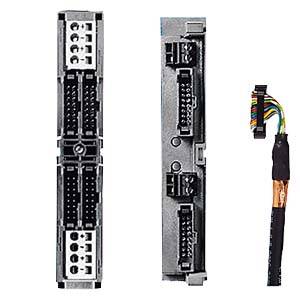 Sono rappresentati due tipi di connessioni elettriche. A sinistra sono mostrate prese con più contatti, a destra un cavo multicore.