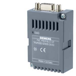 Un modulo Siemens PAC PROFIBUS-DP con un connettore in alto a destra e fessure di ventilazione. Etichette e logo sono visibili.